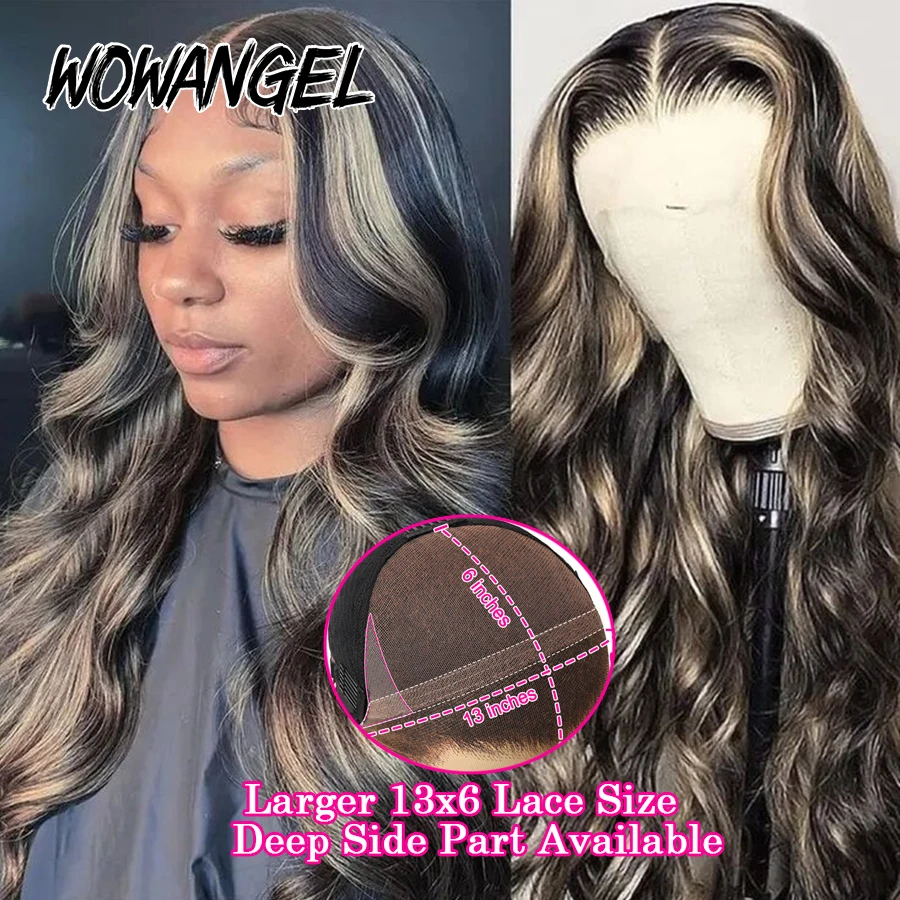 250% 1bj27 destaque peruca onda do corpo 13x6 hd perucas dianteiras do laço 34in peruca de cabelo humano peles como pré arrancadas cabelo brasileiro para mulher