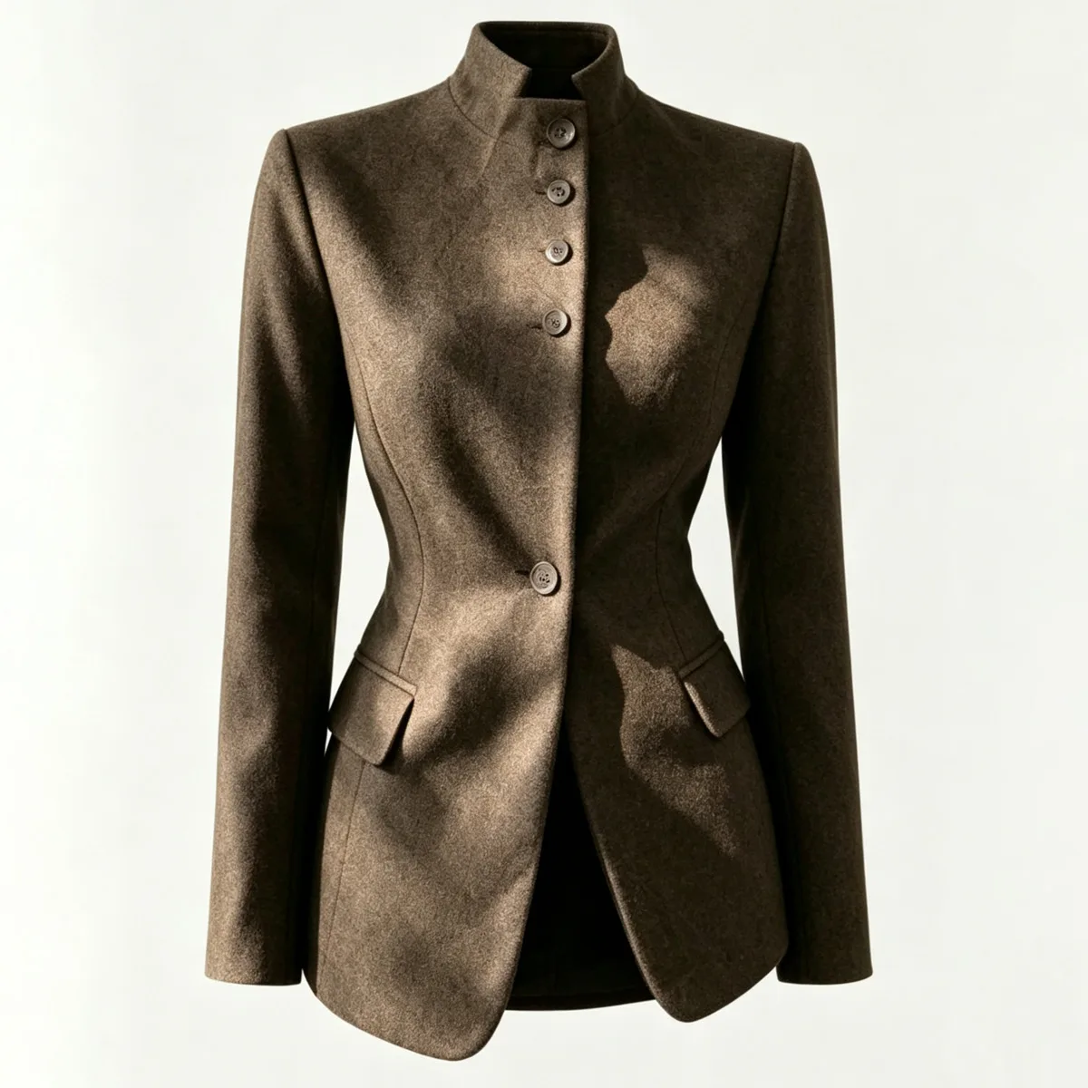 IG Women Mandarin Collar Cinched Waist Single Breasted Cropped Blazer, Flap Pockets, Elegant Commute Office Outerwear