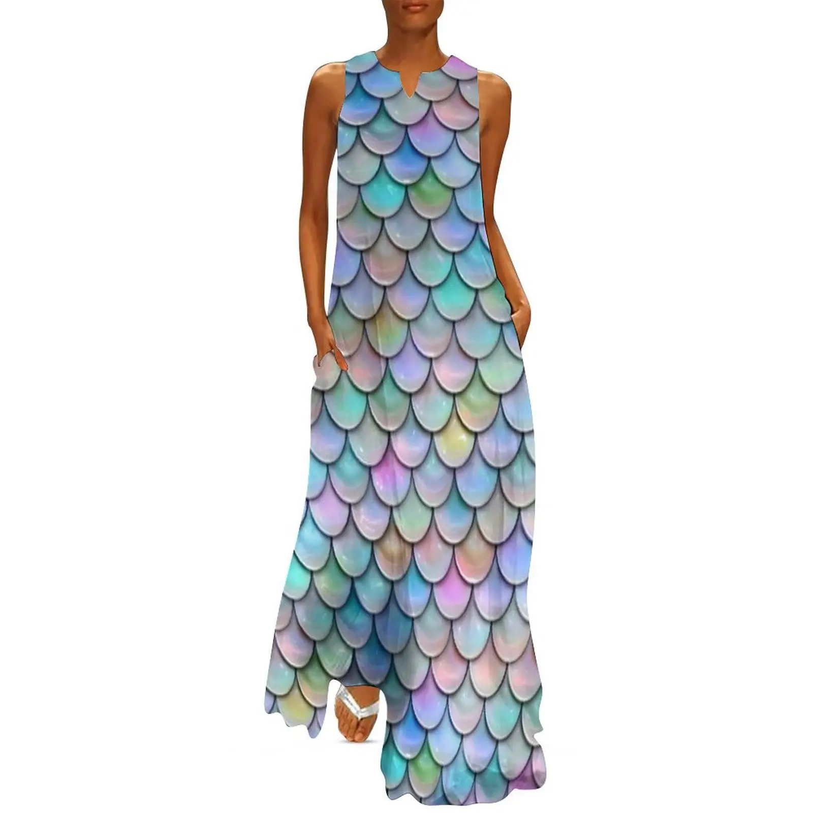 

Mermaid Fish Scales Multi Pastel Rainbow Long Dress dresses summer dresses for prom elegant women's dresses for wedding