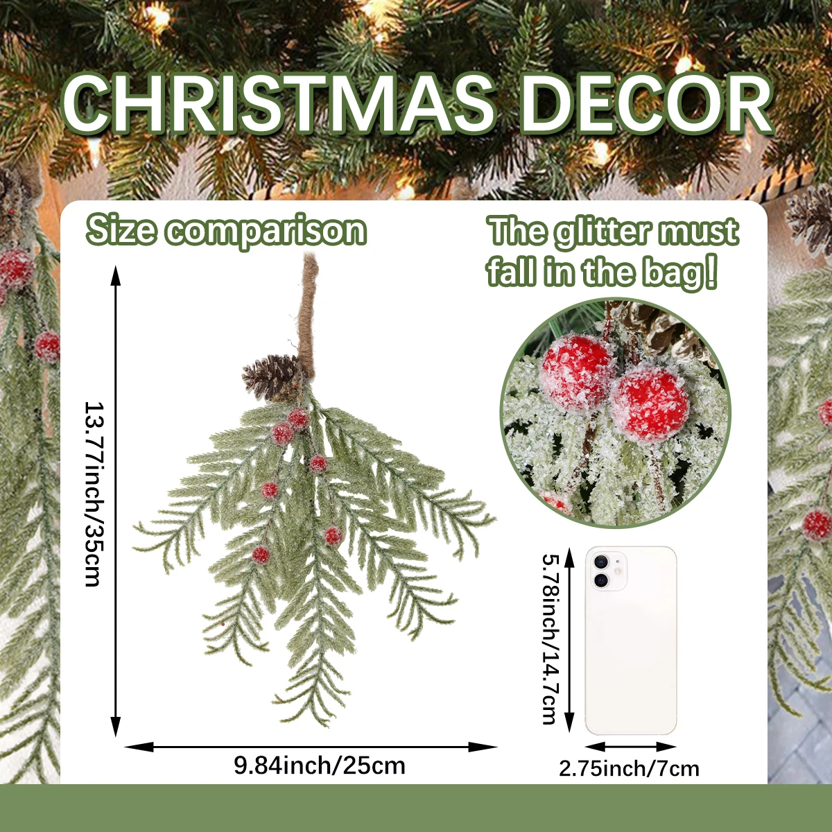 نباتات صناعية لعيد الميلاد ، مادة البولي إيثيلين ، زهرة صناعية ، أرز ، توت أحمر ، جوز صنوبر ، دلاية لتزيين المنزل #4