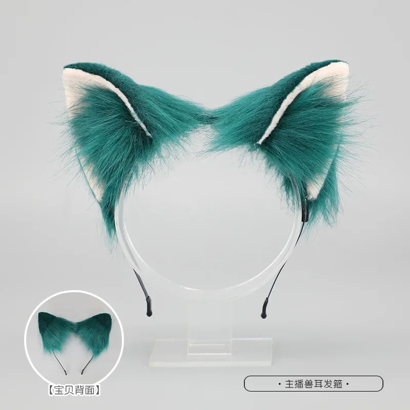 Anime Fox Orelhas Headband para Meninas, Cute Green Cat Orelhas Headdress, Cosplay Props, Kawaii JK Acessórios, Halloween Party Headwear