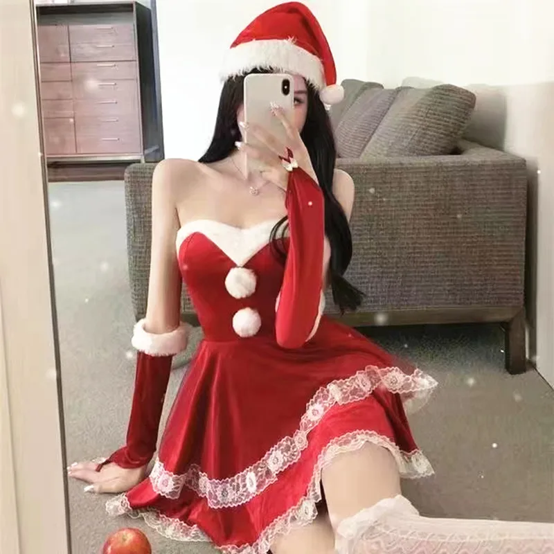 Caldo di alta qualità rosso dolce coniglietta natalizia donna vestito cosplay Babbo Natale vestito sexy capodanno costume da vigilia di Natale