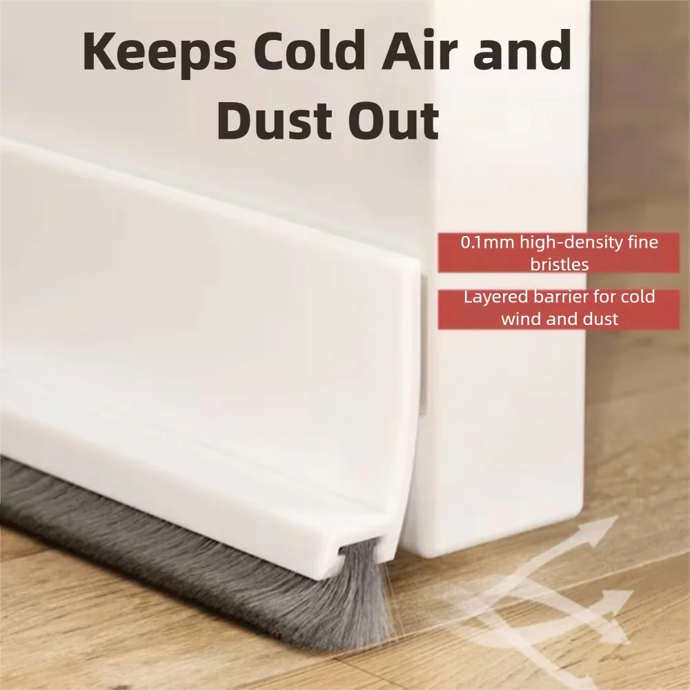 1PC 1m/39.37inch Door Seal Draft Stopper With Brush Reduce Noise Rubber Door Sweep Breeze Blocker Insect Proof Dust Proof Sound