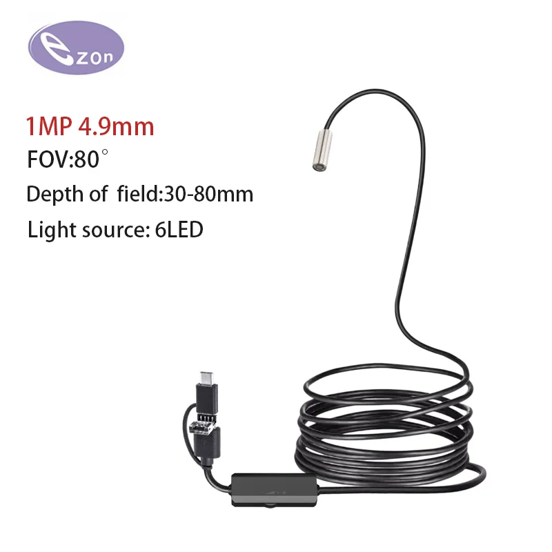 4.9mm 720P IP67 Car Sewer Piping Drain Inspection Automotive Endoscope Camera For Android Cars Smartphone Industrial Usb C