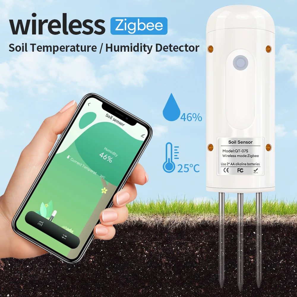 Tuya Zigbee Wireless Soil Moisture Meter Garden Planting Plant Temperature Humidity Tester Automation Irrigation Detector