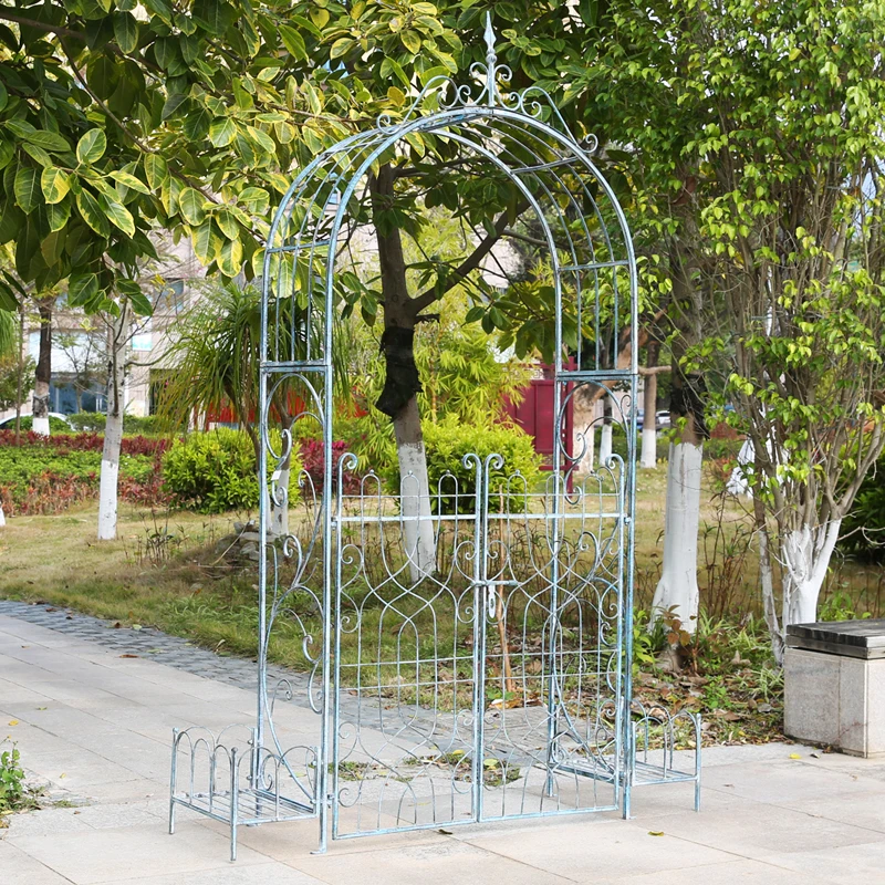 Outer single European retro old outdoor wrought iron rose climbing vine arch flower stand garden with door terrace courtyard