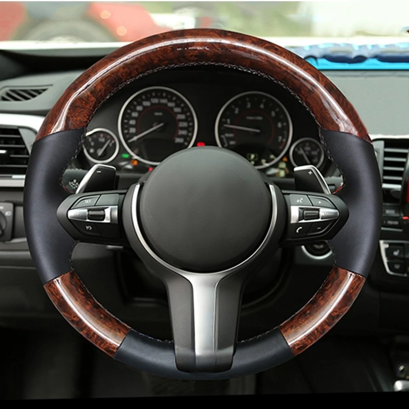 Black Genuine Leather Suede Car Steering Wheel Cover for BMW M Sport F30 F31 F34 X1 F07 X2 F10 F11 F25 F32 F33 F36 X3 F39 F48