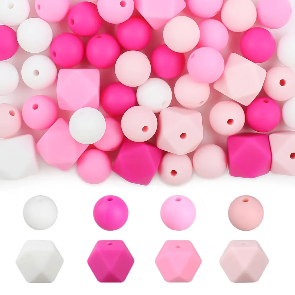 

Baby Silicone Beads Colored Round Hexagon Loose Beads Teething For DIY Necklace Pacifier Clips Chain Accessories Teethers Toys