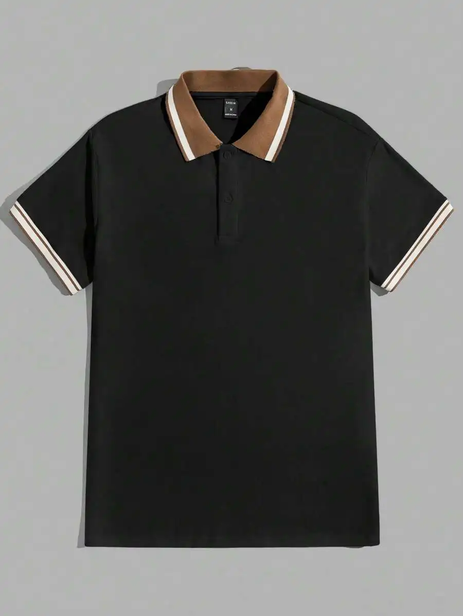 

Black Unisex Polo Shirt with Contrast Trim Collar and Sleeve Cuffs