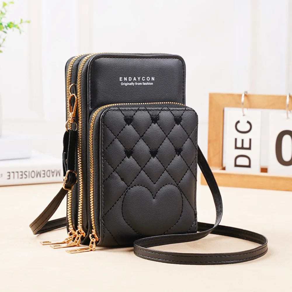 

Multi-Functional Women's Mobile Phone Bag Three-layer Zipper Small Shoulder Bag Adjustable Strap Lightweight