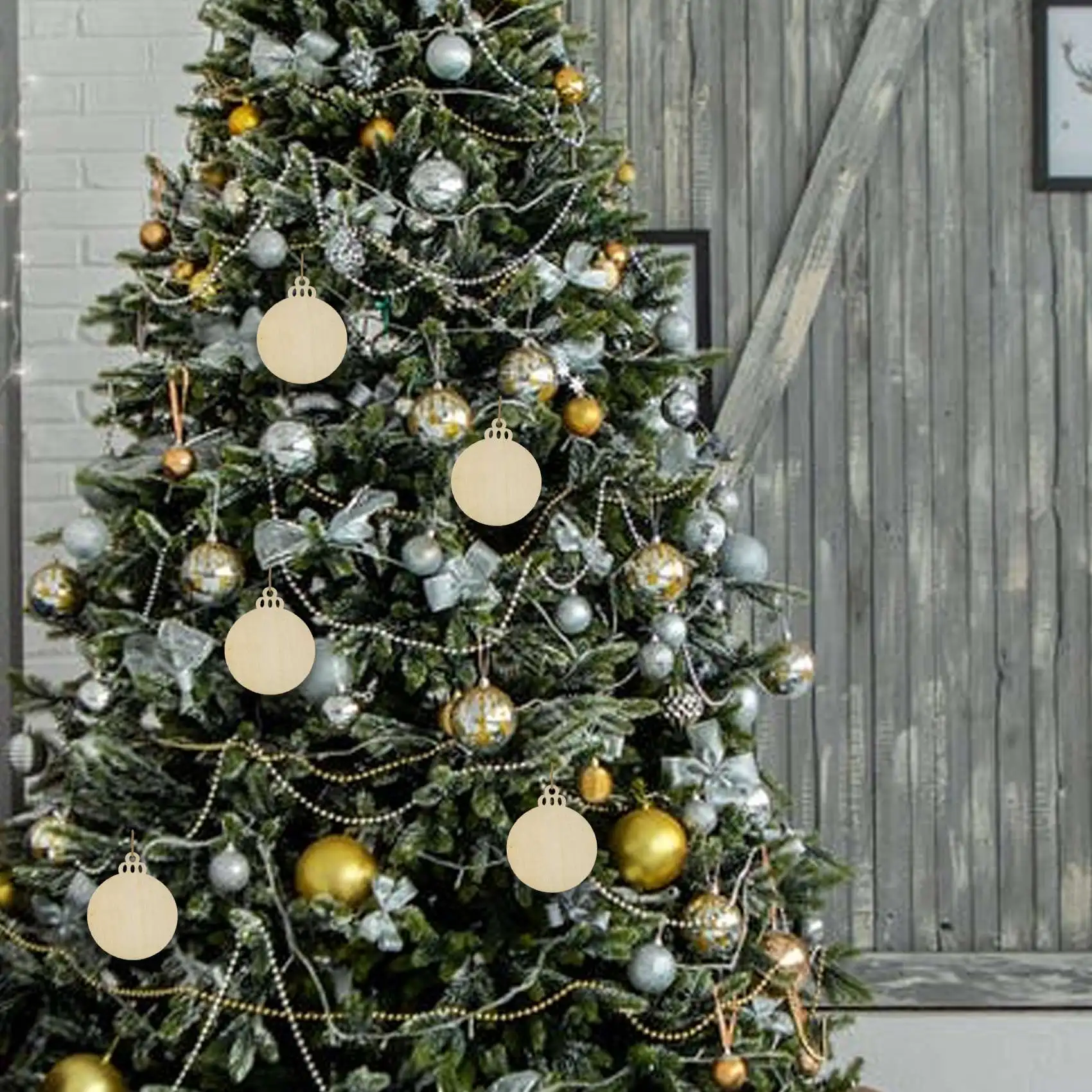 50 قطعة من الحلي الخشبية المستديرة التي تصنعها بنفسك مع 50 قطعة من خيوط الطلاء