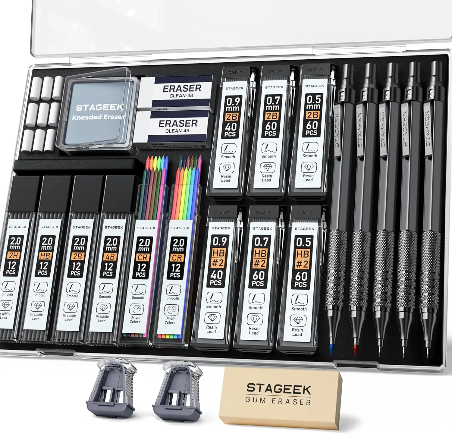 

25-Piece Mechanical Pencil Set with 0.5/0.7/0.9/2.0mm, Graphite & Colored Leads, Erasers, Case for Drafting, Drawing, Writing