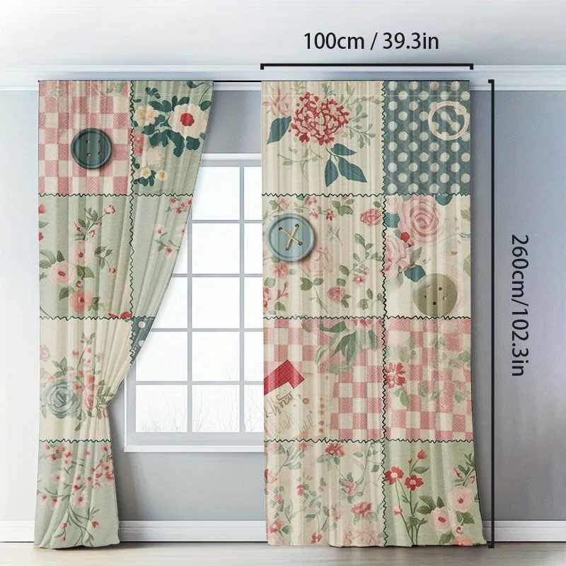 Romantic Floral Patchwork Curtains Vintage Cottagecore Style Drapes Lightweight Window Panels for Living Room Bedroom Home Decor