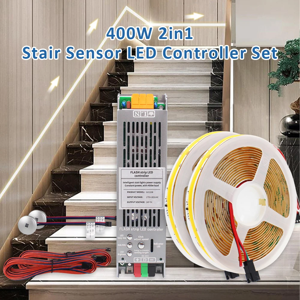 cob running water strip light sensor de movimento pir controlador de escada led decoracao de iluminacao escada 24v 400w 5m 10m 15m ws2811 01