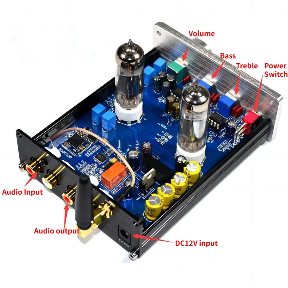 Woopker HiFi Audio Preamplifier 6J5 Support BT5.0 RCA Interface Vacuum Tube Amplifier Suitable for Speakers and Home Theaters