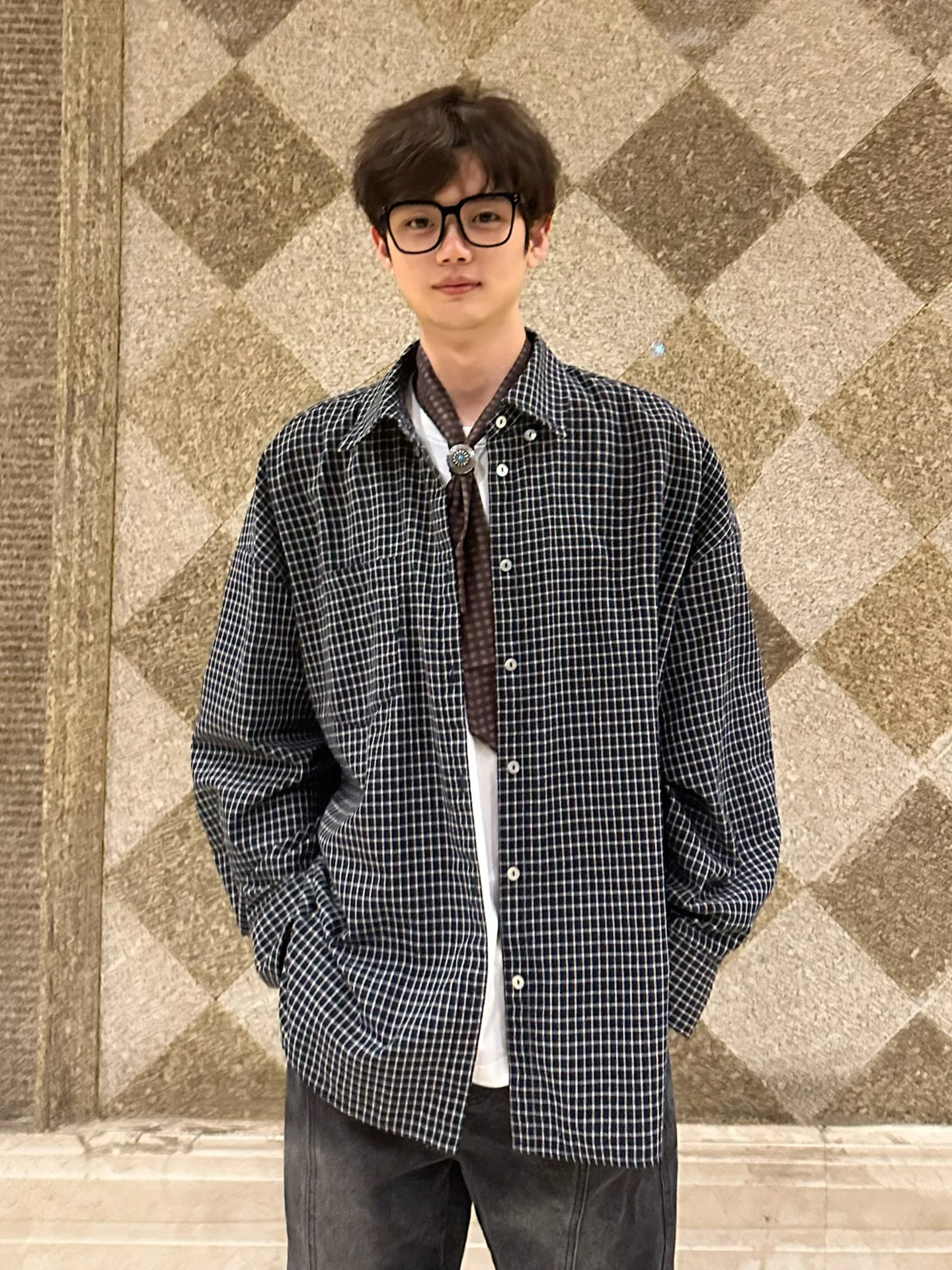 

Bla White Plaid Long Sve irt Men's Cleanfit Autumn Sun Protection Outerwear Casual Sle Stand Fit Daily Wear
