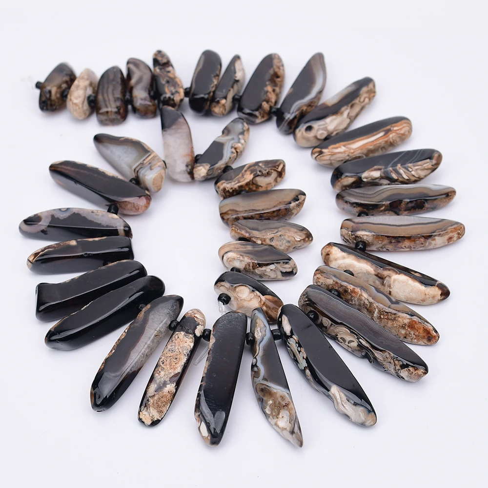 APDGG Natural Mix Black Uruguayan Agate Quartz Top-drilled Dogtooth Shape Loose Pendant Beads 16'' Strand Jewelry Making DIY