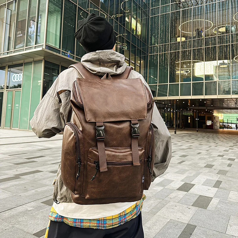 Fashion New Retro Men's Pu Backpack Women's Computer Backpack Frosted Leather Mountaineering Travel Bag Backpacks