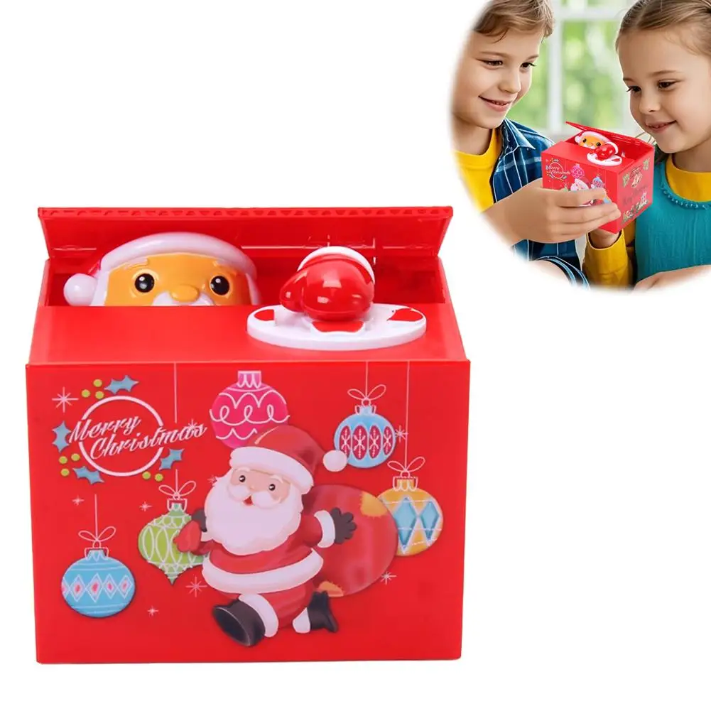Um cofrinho de coleção de dinheiro assistido de Papai Noel, cofrinho elétrico, cofrinho divertido, compatível com aniversários de Natal A5I9