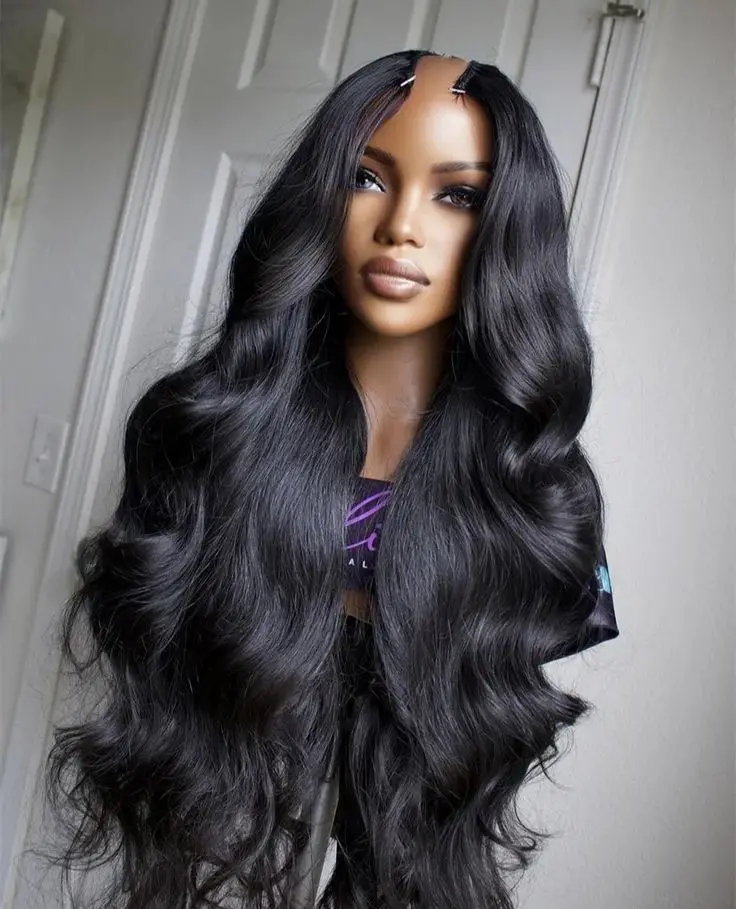 U Part Wig Body Wave 100% Human Hair Wigs For Women Brazilian Glueless 10-28 Inches Wavy Upgrade Wig Natural Black Wigs