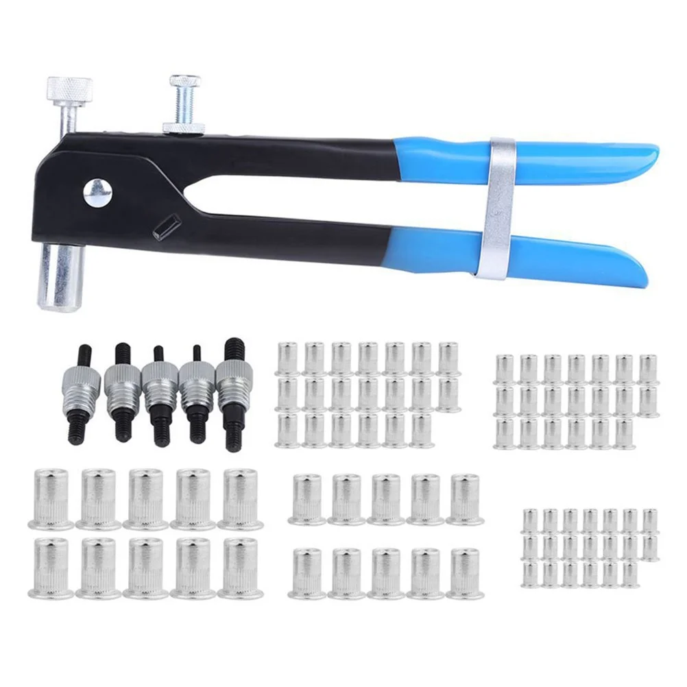 

86pcs Nut Rivet Tool Kit Steel Hand Riveting Set Durable NonSlip Handle Threaded Mandrel Insert Furniture Car Boat Repair