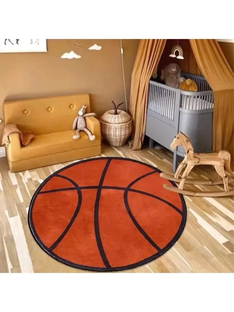 Tapis rond de basket-ball pour chambre à coucher, couverture de chevet résistante, dessin animé mignon, tapis de chaise à bascule, décoration de la maison