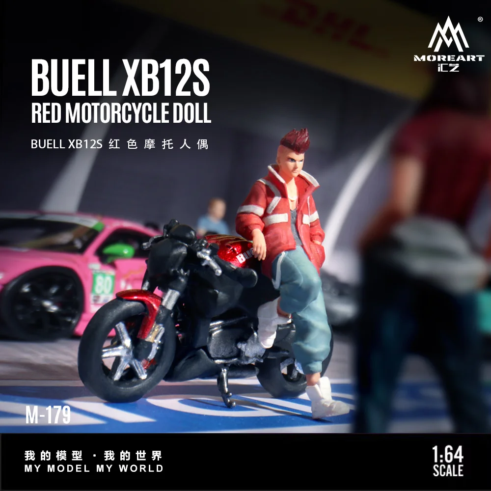 MoreArt 1:64 R6 BUELL XB12S Red Motorcycle Beauty Figure Resin Model, Miniature Scene Decoration Gift&Display