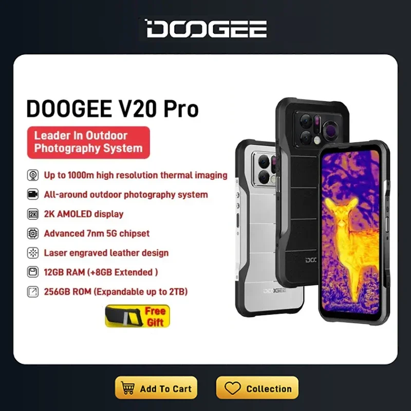 

New DOOGEE V20 Pro Rugged Production1440*1080 Thermal Imaging Resolution 6.43”2K AMOLED 12GB+256GB 7nm 5G Chipset