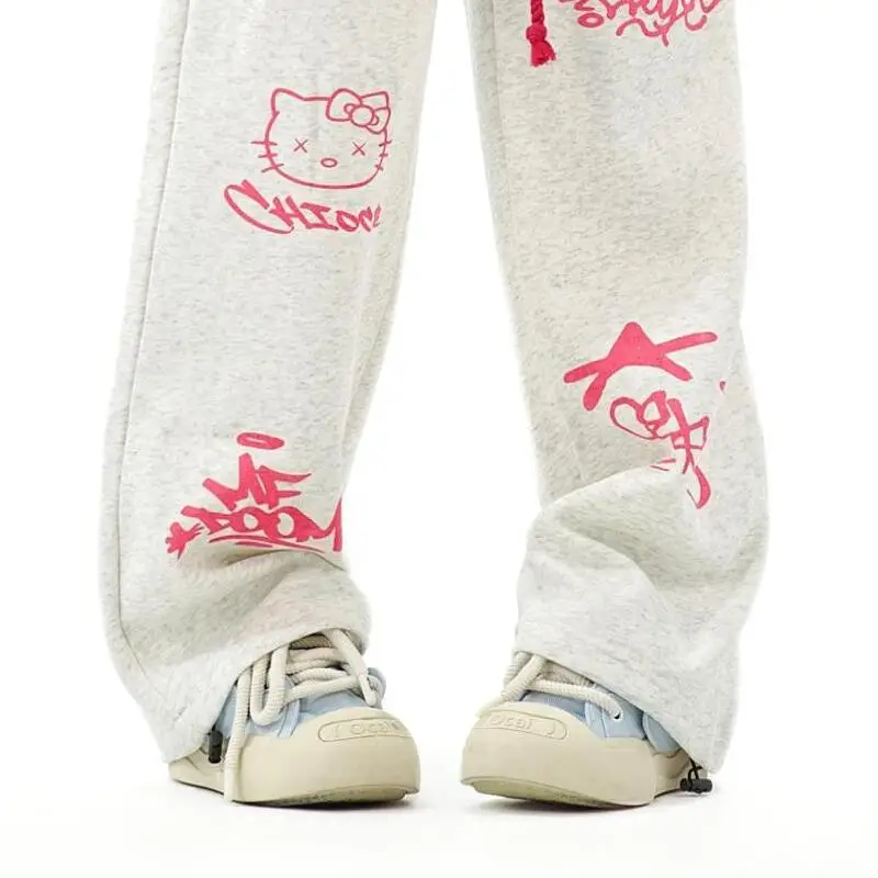 Sanrio девушка Hello Kitty прямые брюки хлопок каваи студенческая мода широкие брюки с героями мультфильмов осень зима повседневный отдых новый стиль