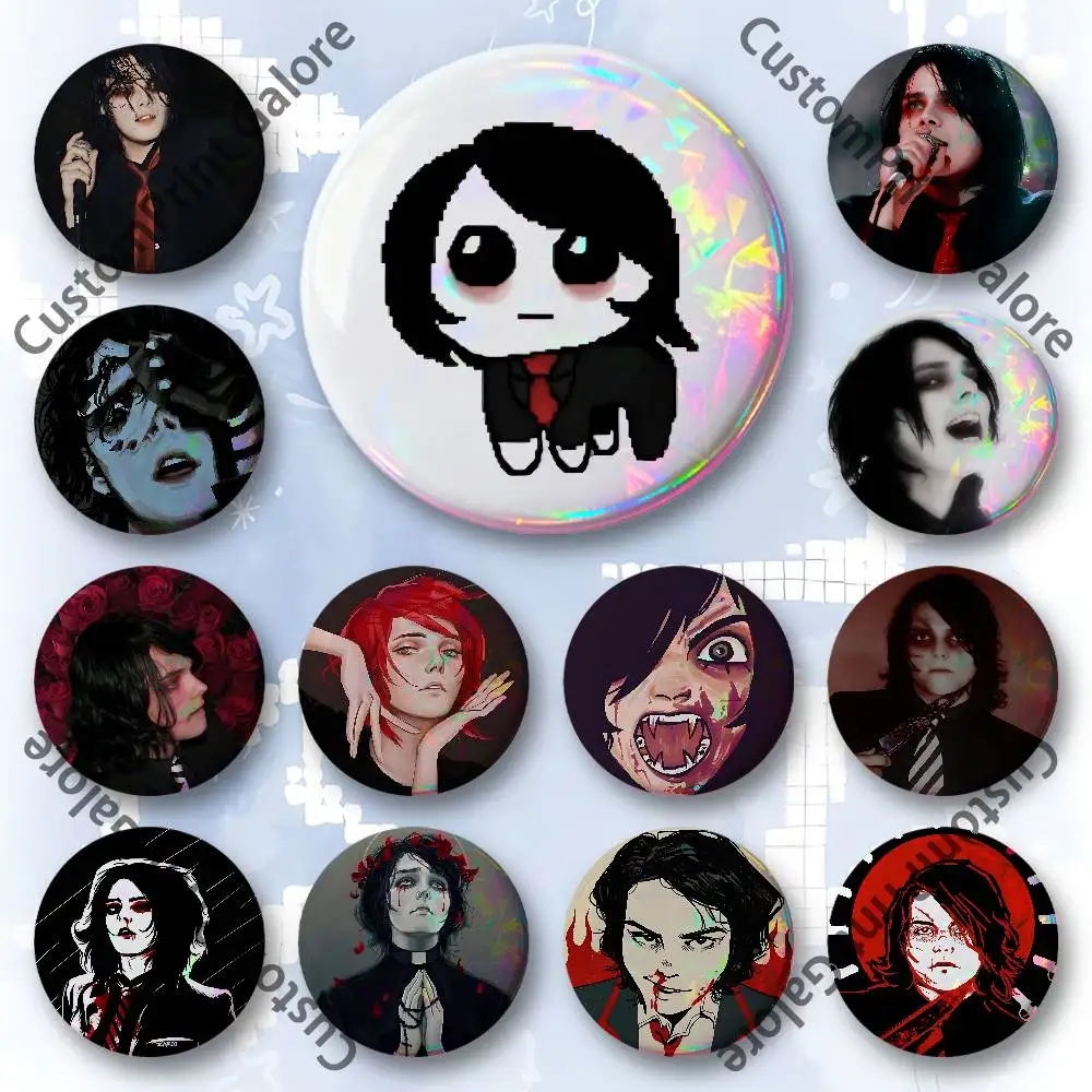 

Emo Boy G-Gerard W-Way Customizable Badge Tinplate Brooch Laser Film Lapel Pin for Decoration Party Small Gifts