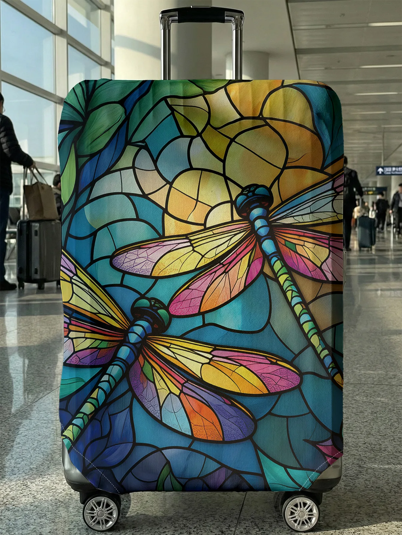 

Stained Glass Style Dragonfly Art Luggage Cover, Suitable for 18-32 Inch Luggage Cover, Luggage Handle Glove, Travel Accessories