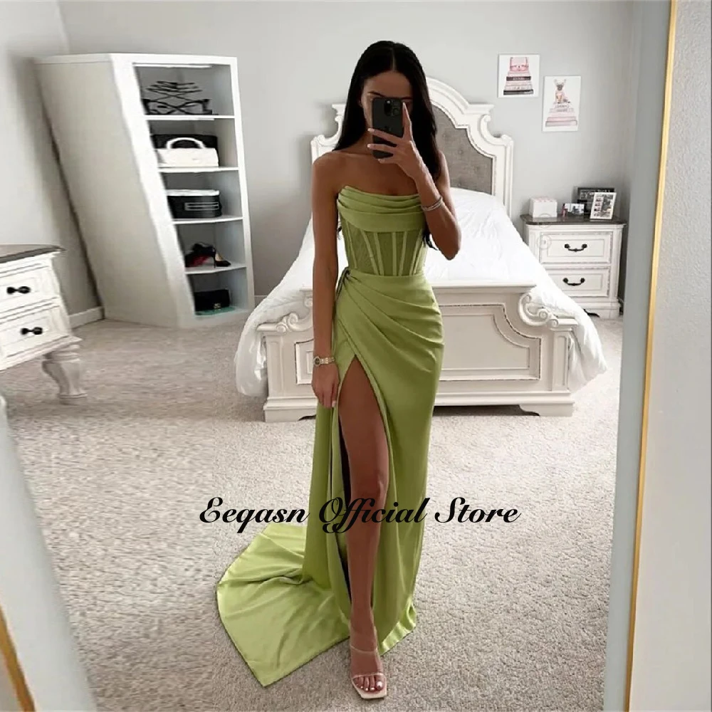 Mermaid Women Evening Dress Strapless Leg Split Prom Gown Robe Customized Gowns Long Formal Party Special Occasion Dresses