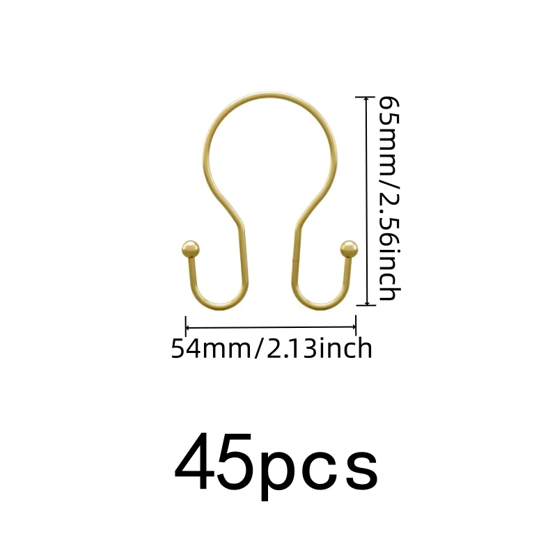 45 pcs Gold Double Ear Shower Curtain Rings, Smooth Sliding, Durable Iron Construction, for Shower Rods