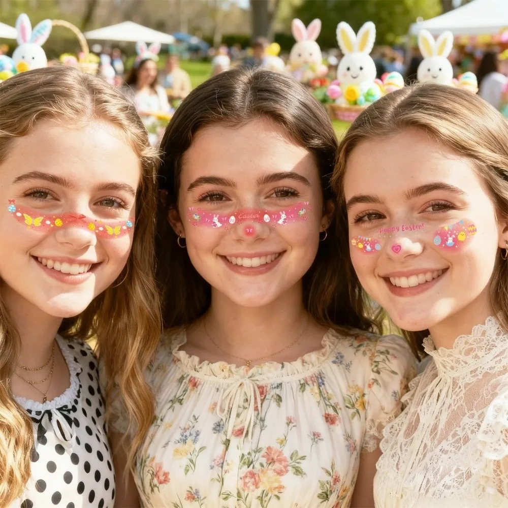 

12pcs Waterproof Easter Freckles Blush Stickers Long Lasting Disposable Easter Egg Face Temporary Tattoos DIY Facial Art