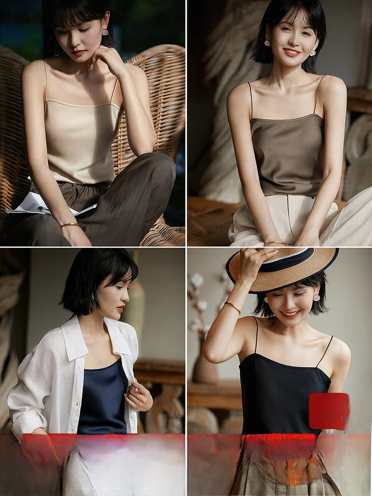 

Шелковый жилет Xhange: Легкий, роскошный, приятный к телу, летний, 2025, для повседневной носки, с плоским воротником, для ношения под одеждой