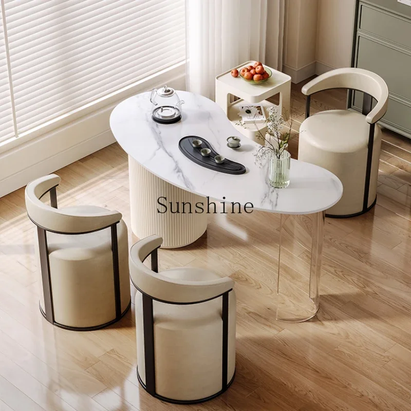 

Rock slab balcony tea table and chair combination tea table simple