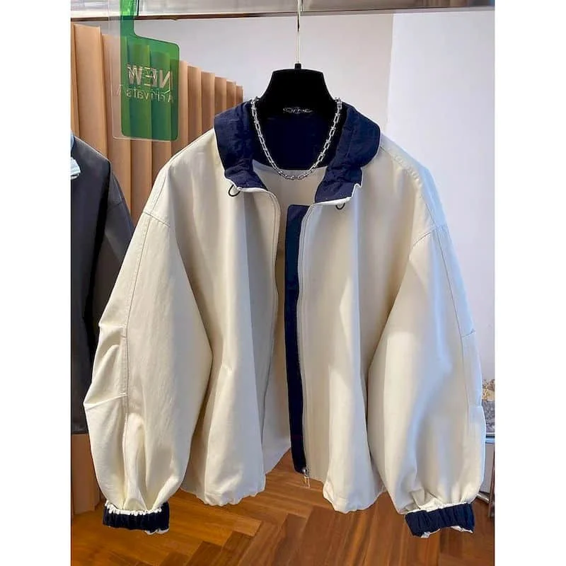 

Baseball Jackets Korean Style Loose Outerwear Oversized Stand Collar Workwear Cardigans Long Sleeve Vintage Coats Women Tops