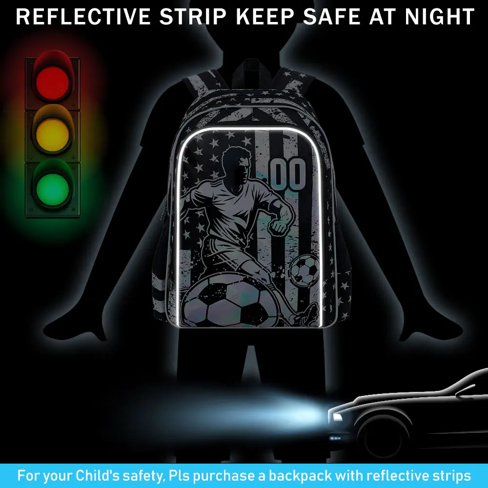 Tas Ransel Sepak Bola 17 inci untuk Anak Laki-laki, 3Pcs Tas Sekolah Anak Tahan Air untuk Prasekolah, Tas Sekolah TK Keren dengan Kotak Makan Siang