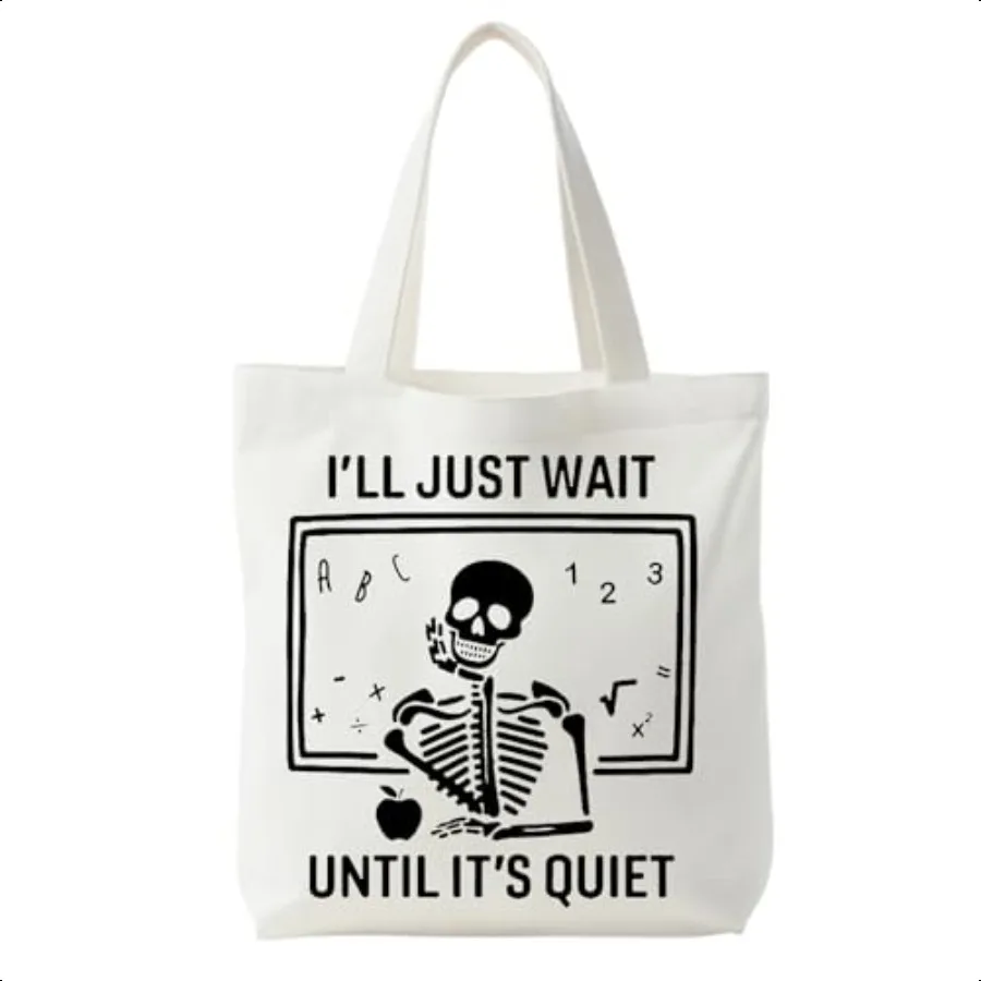 

Halloween Teacher Gifts Tote Bag for Women Funny Teacher Gifts Canvas Tote Bag Funny Halloween Gothic Skeleton Reusable Shoppin