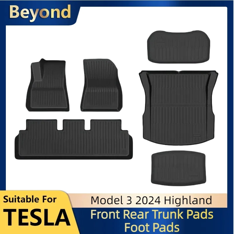 3pcs Front Rear Trunk Pads For Tesla Model 3 2024 Highland New TPE Waterproof Wear-resistant Foot Pads Auto Interior Accessories