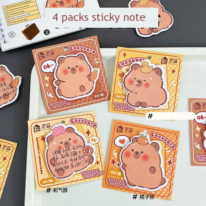 

4 Packs Capybara Sticky Notes Kawaii Notepad Offices Accessories Korean Stationery Material Paper Sketchbook Student Planner