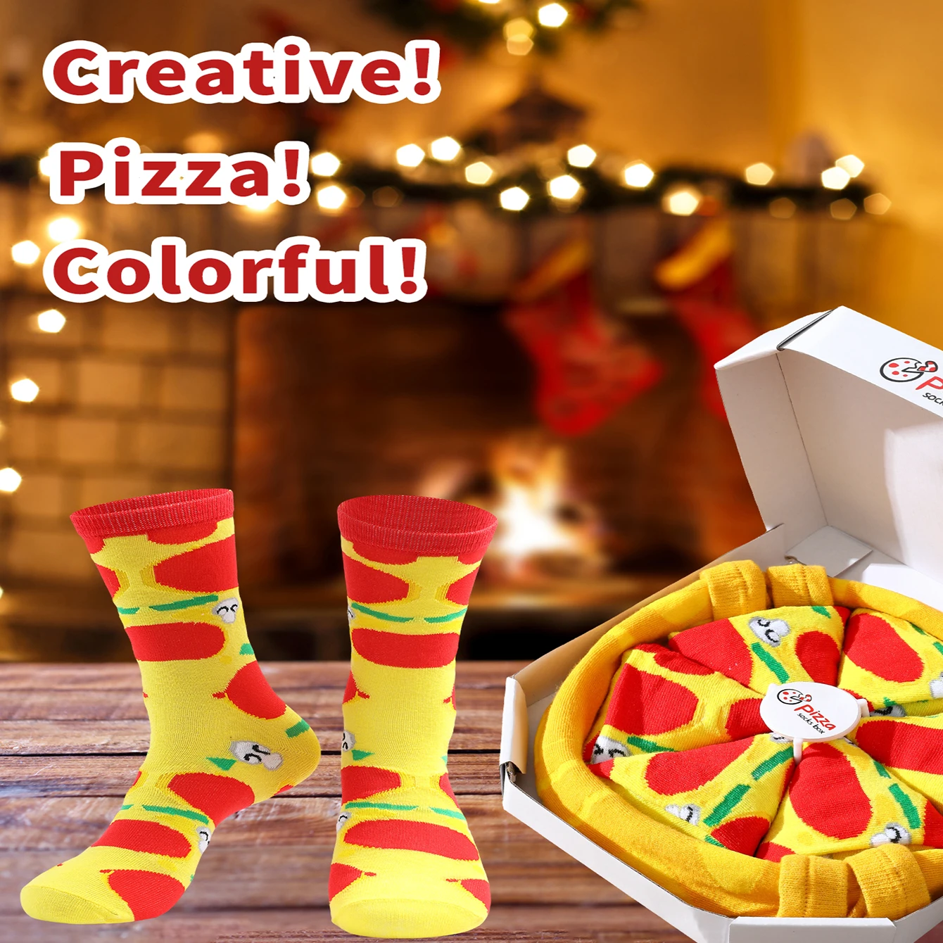 Quattro doppi modelli di pizza a colori uomini e donne che regalano calzini regalo per gli amici nelle quattro stagioni dei modelli autunnali e