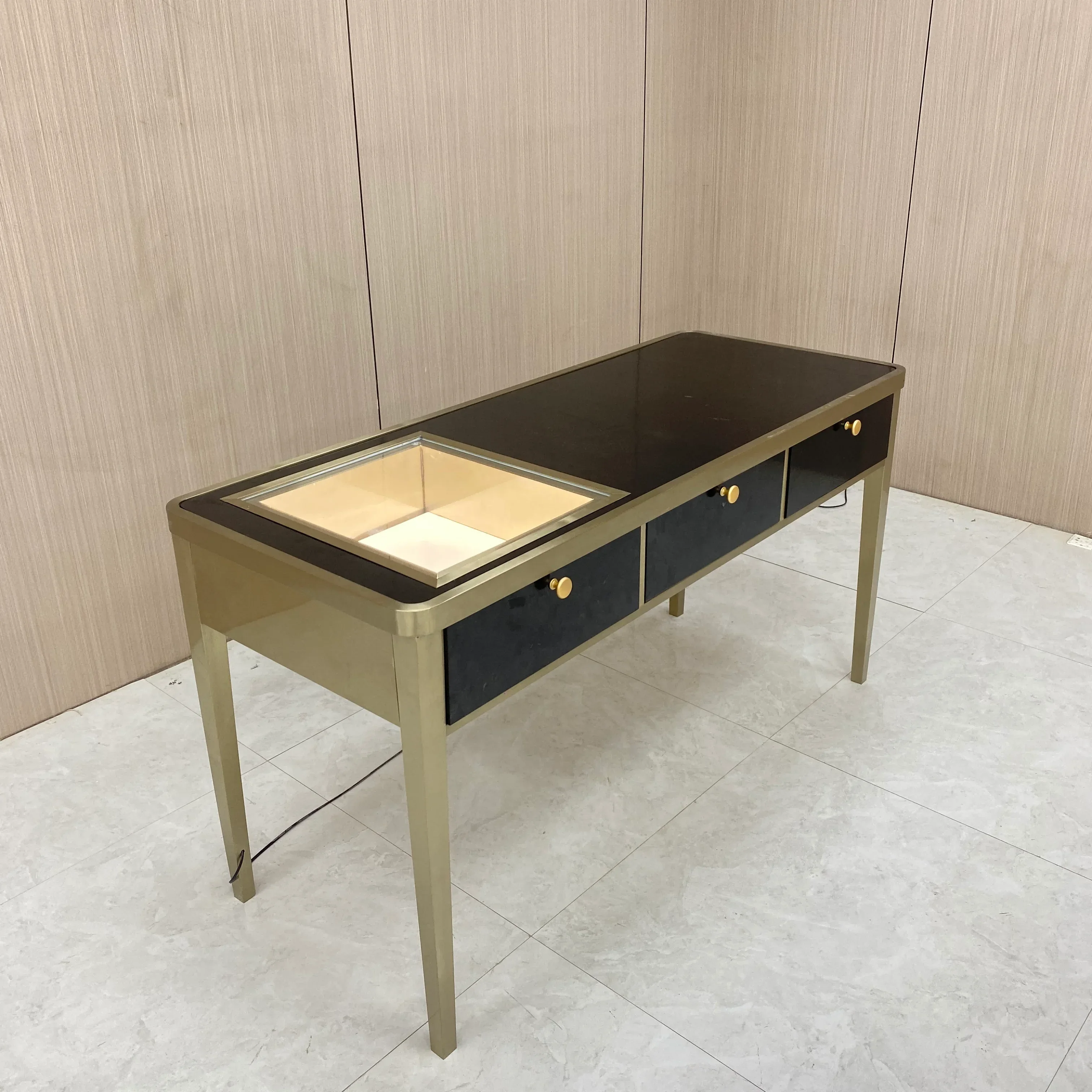 

Modern Simple Jewelry Display Cabinet Table Black and Gold Color Matching with Drawers Jewelry Display Storage Integrated Table