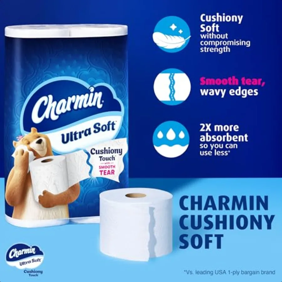 Carta igienica ultra morbida Cushiony Touch 18 Mega Rolls Famiglia = 90 Rotoli Regolari L'imballaggio può variare