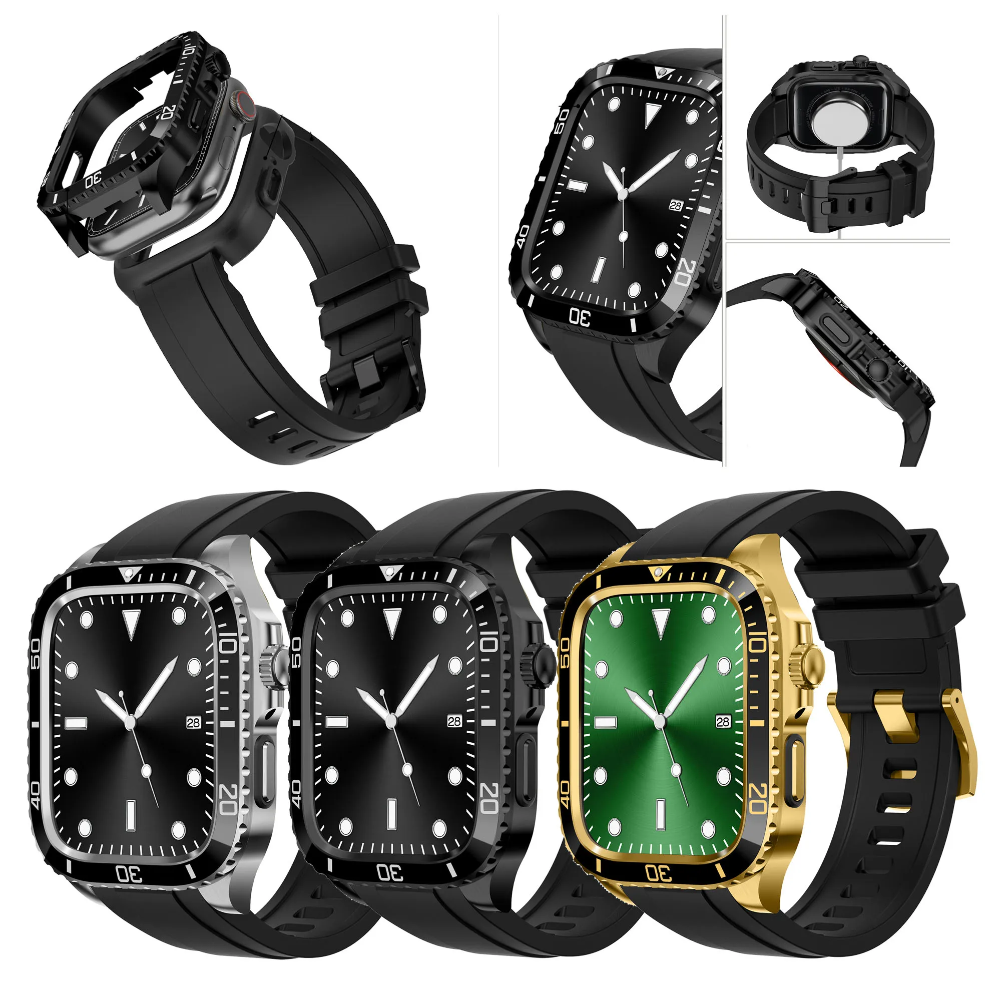 316L Stainless Steel Protected Case With TPU Soft Straps For Apple Watch Series 8 7 6 SE 5 4 44mm 45mm Bands Luxury Watch Strap