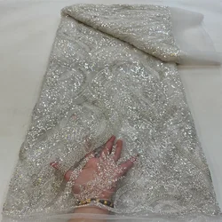 Luxury African Sequins Lace Fabric High Quality 2024 Heavy Beaded Embroidery French Tulle Lace For Nigerian Wedding Dress