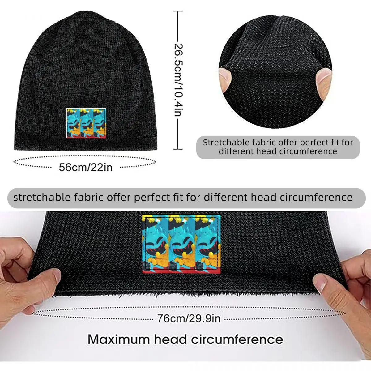 Doey Doughman Horror Pianosaurus Waffle Knit Fleece Lined Beanie with PU Leather Patch Unisex Warm Winter Soft Cap