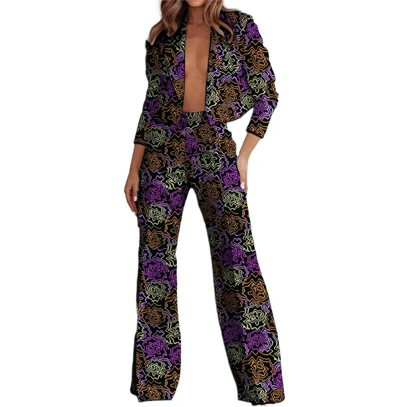 

Женские костюмы в африканском стиле от кутюр, оригинальный дизайн, короткий кардиган с принтом, пиджаки, брюки с нашивками, наряды Анкары