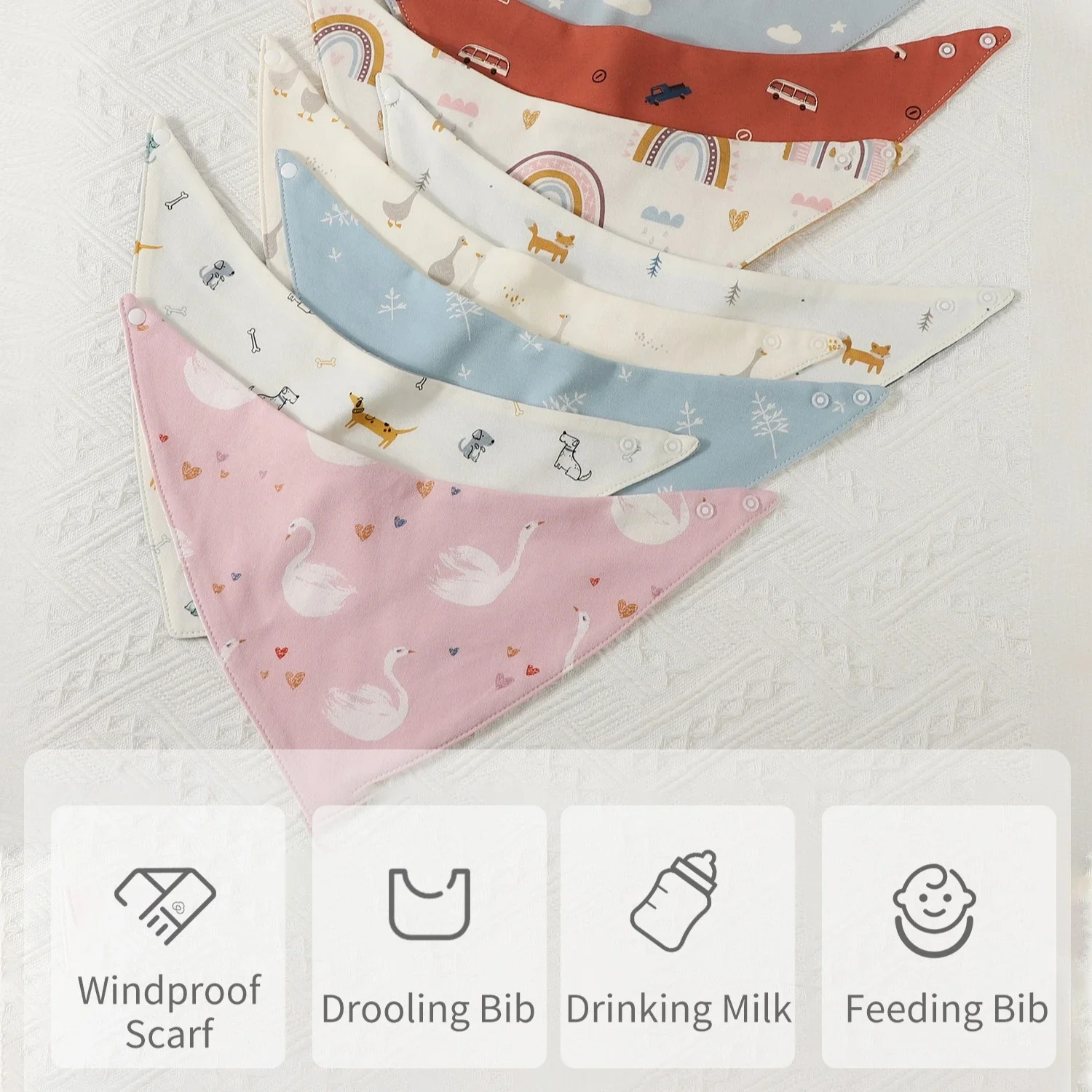 INSULAR 100% Cotton Baby Bibs Saliva Towel Infant Bibs Triangular Type Kids Soft Handkerchief Double-sided Printed Skin-friendly