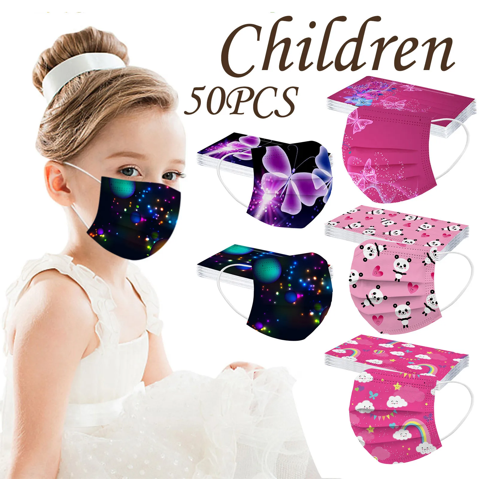 Child Kids Mask Disposable Face Mask Industrial 3ply  Ear Loop 50pc  Mask Cubre Bocas Desechables Mascarilla Para Polvo